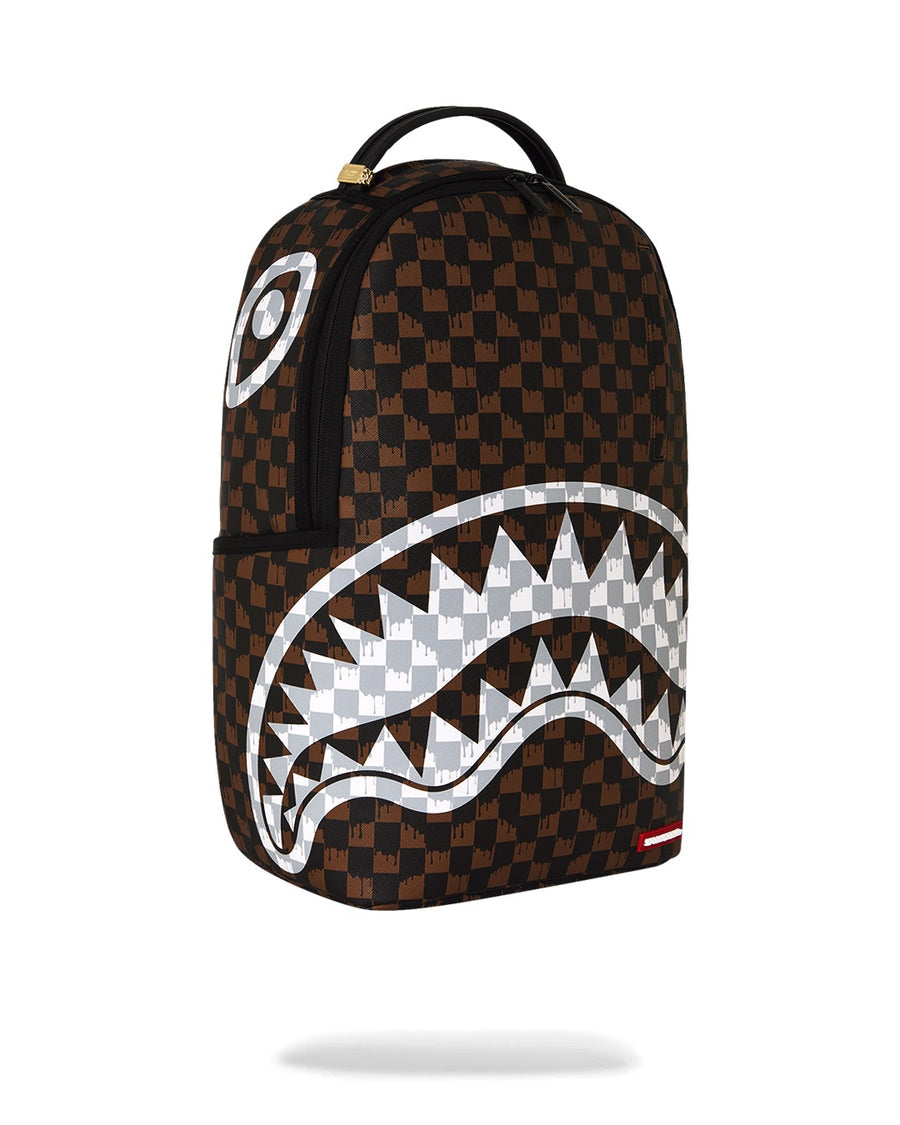 Sprayground Brown And Cream Drip Check Shark Backpack