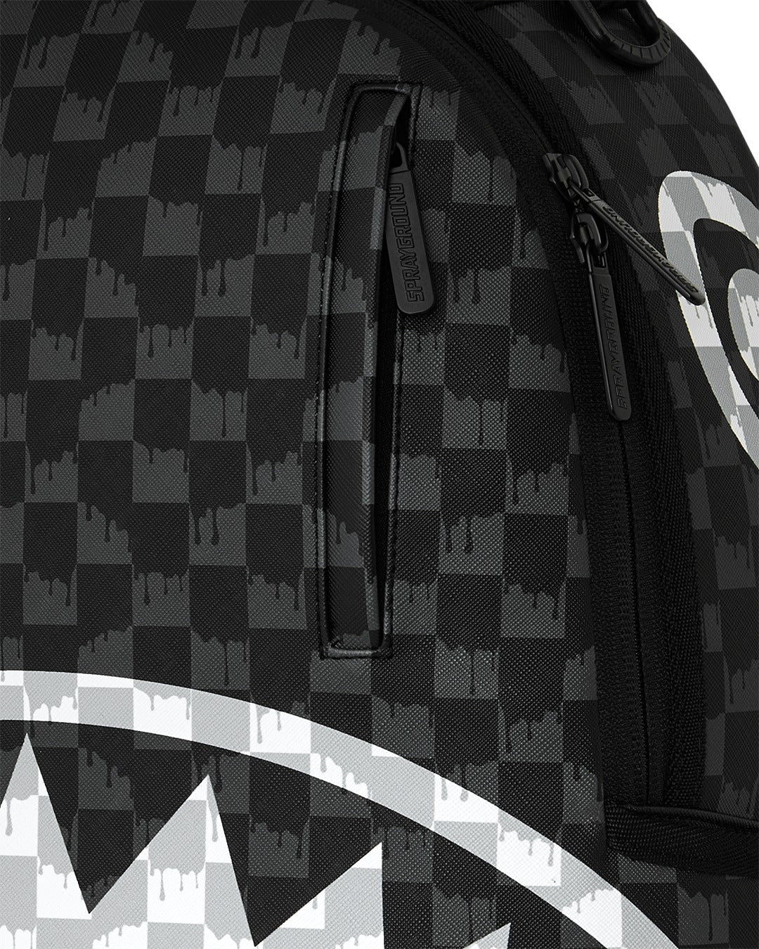 Sprayground Black And White Drip Check Shark Backpack