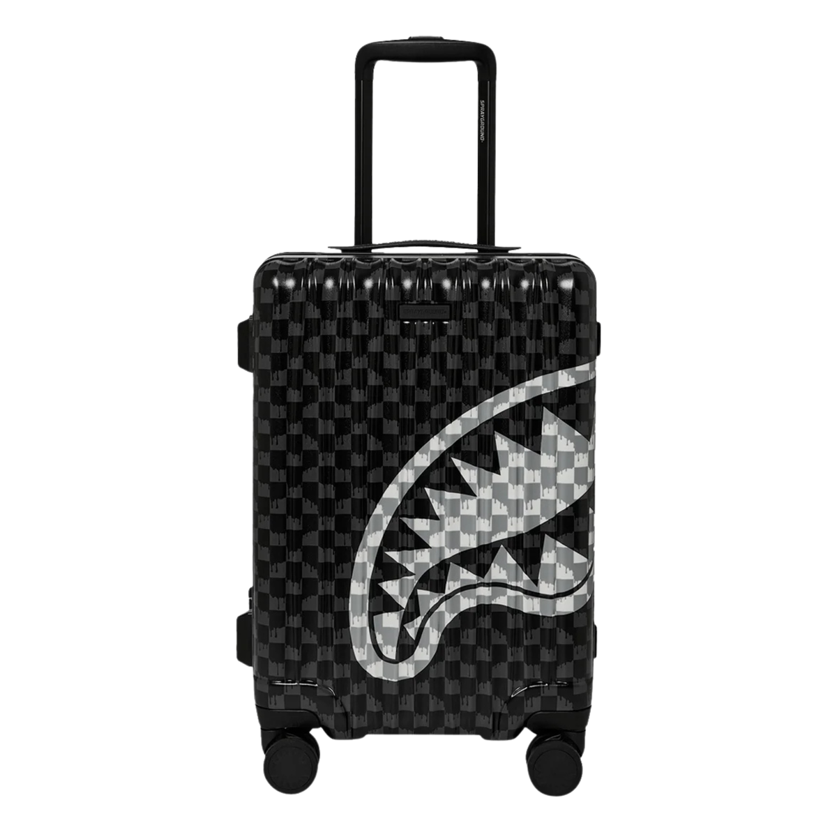 Sprayground Black And White Drip Check Shark Carry-On Luggage