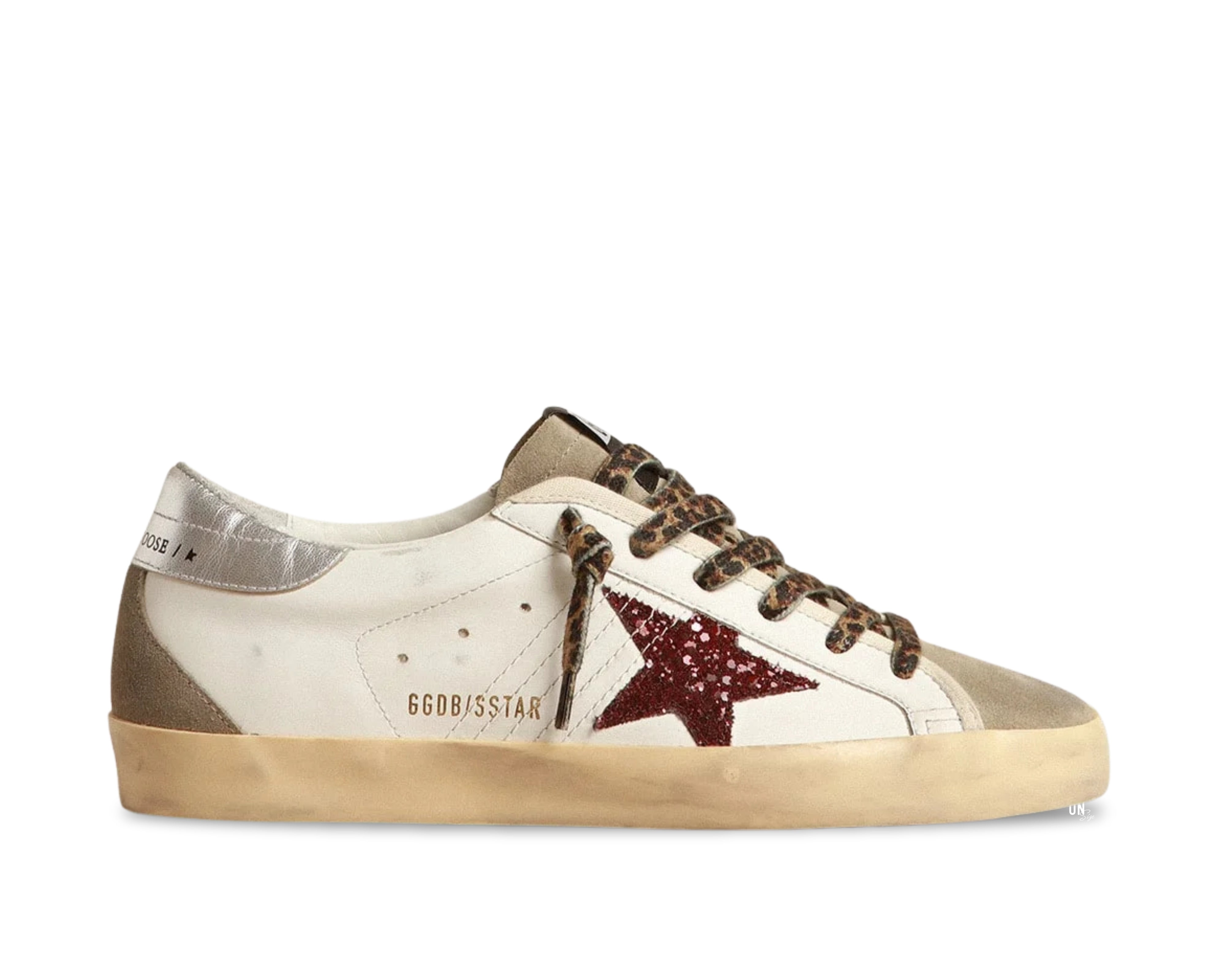 Golden Goose Super-Star Silver Burgundy Glitter Star