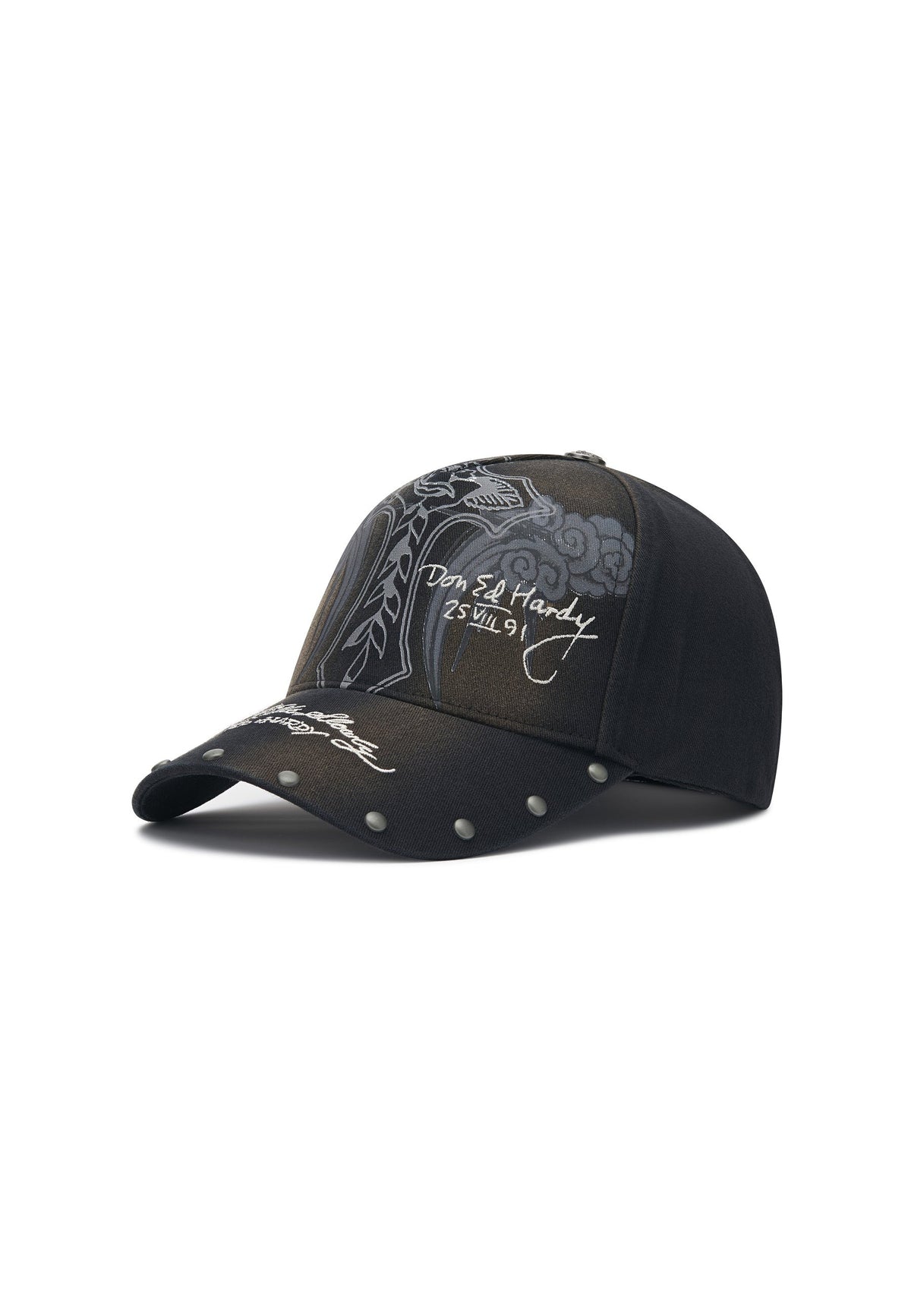 Ed Hardy Storming Rose Washed 5 Panel Black Trucker Cap