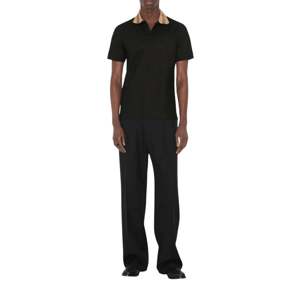 Burberry Check Collar Cotton Polo Shirt Black - OnSize