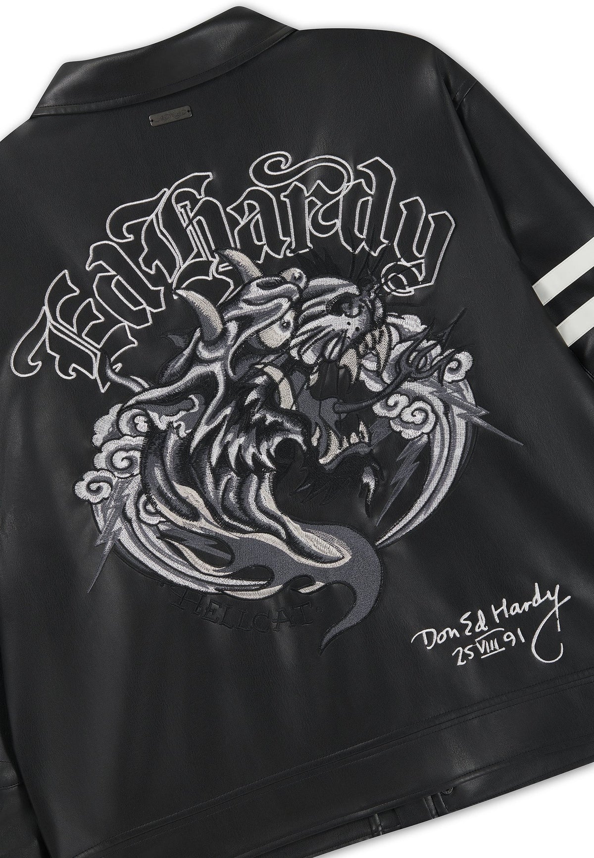 Ed Hardy Flaming Hellcat PU Regular Moto Jacket Black - OnSize