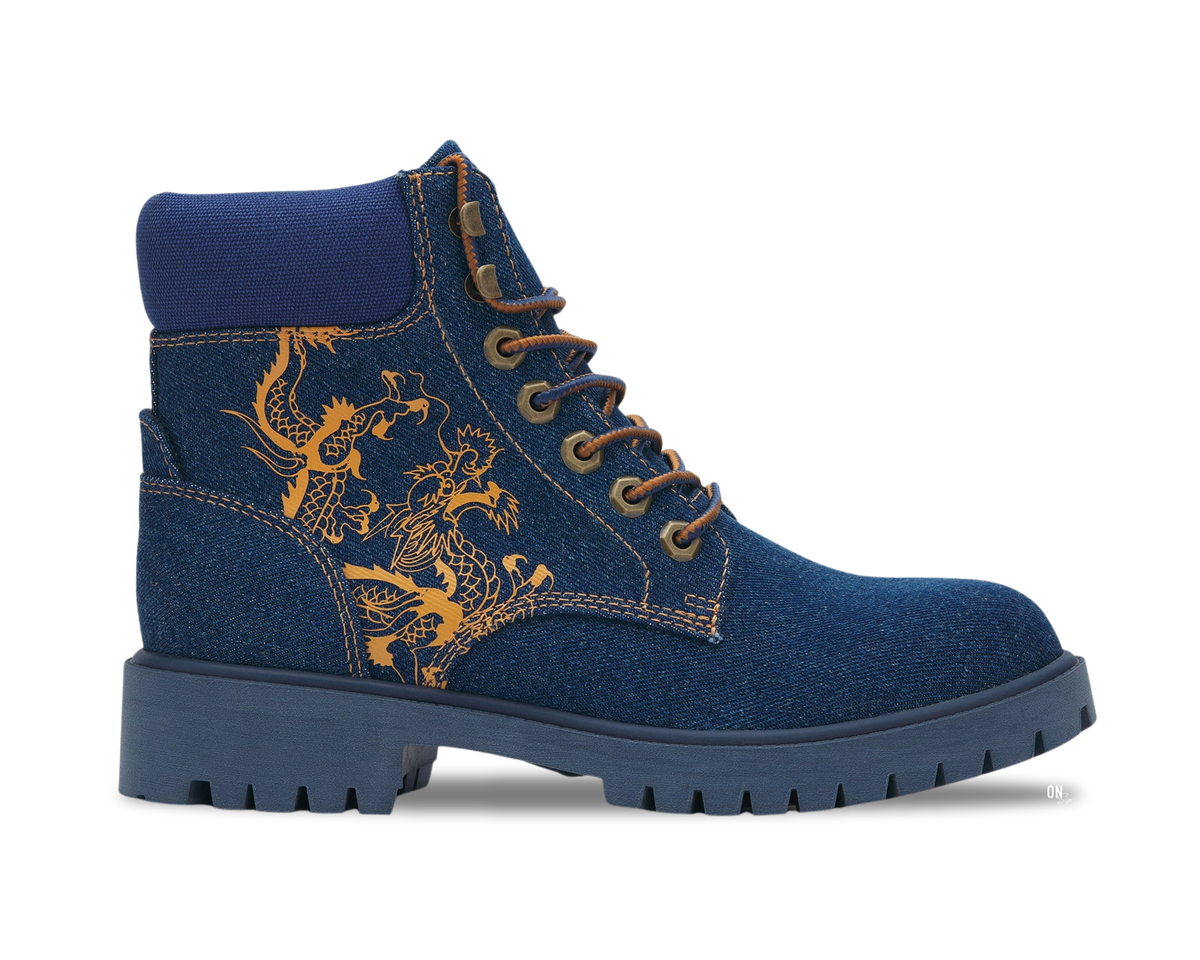 Ed Hardy Worker Boot Dancing Dragon Indigo Denim - OnSize