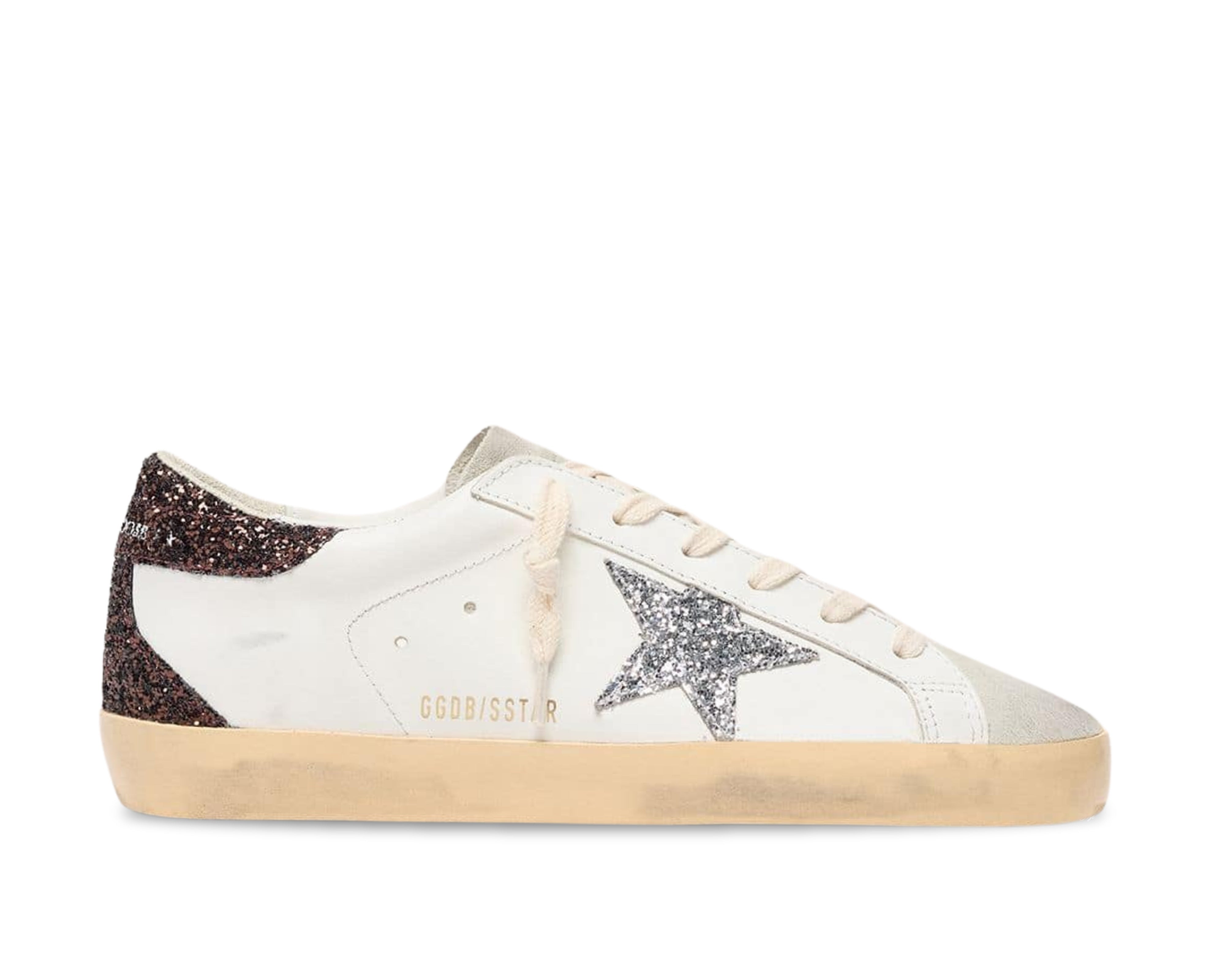 Golden Goose Super-Star White Brown Glitter Silver Star - OnSize