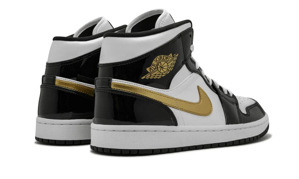 Jordan 1 Mid Patent Black White Gold - OnSize