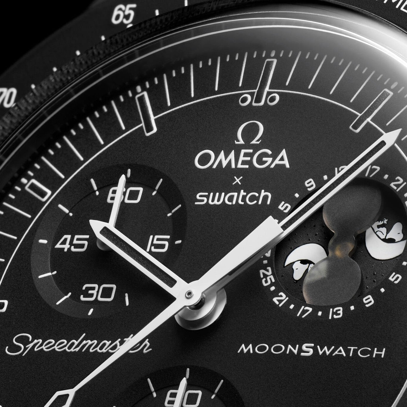 Swatch x Omega Bioceramic Moonswatch Mission To Moonphase Snoopy Black - OnSize