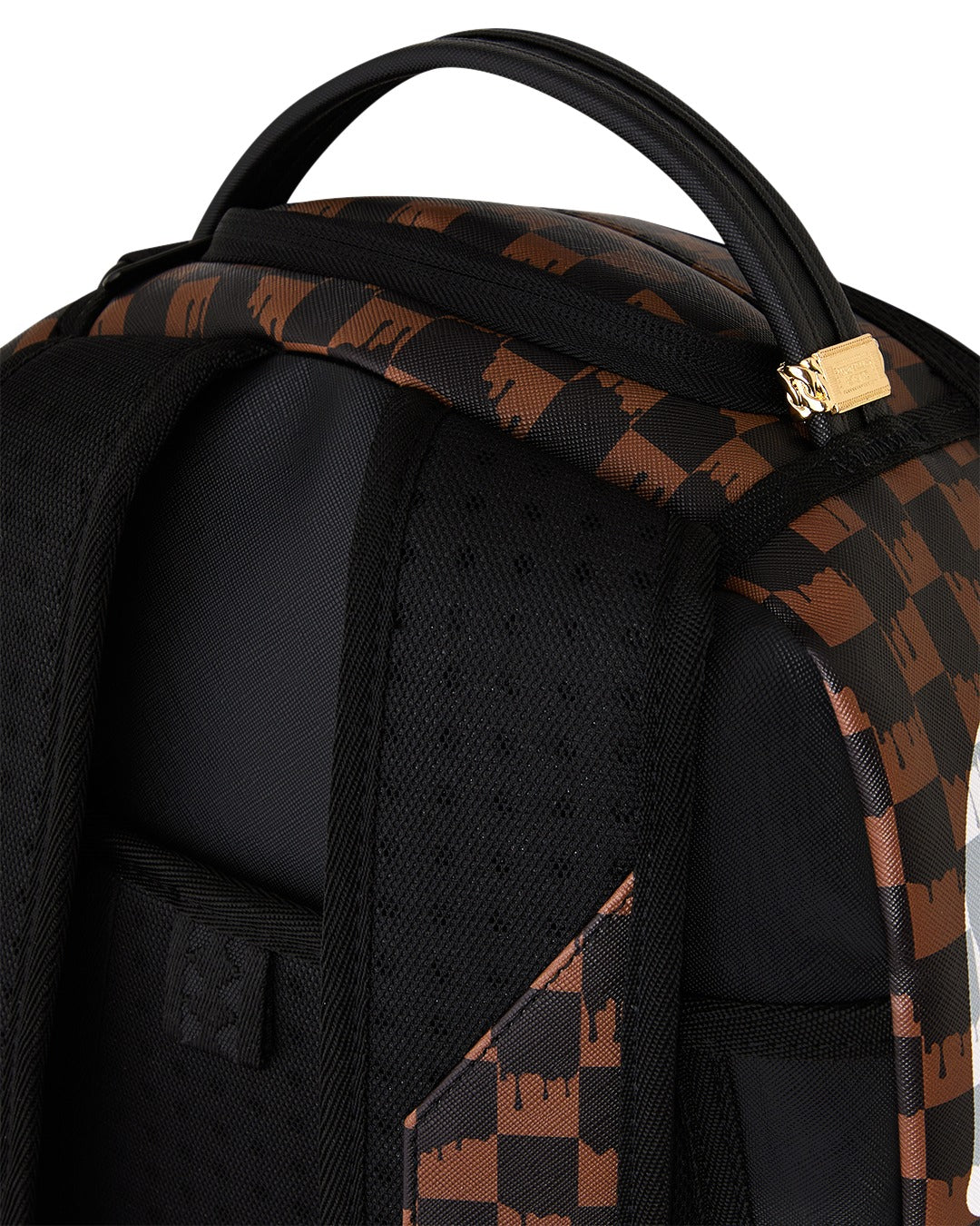 Sprayground Brown And Cream Drip Check Shark Backpack