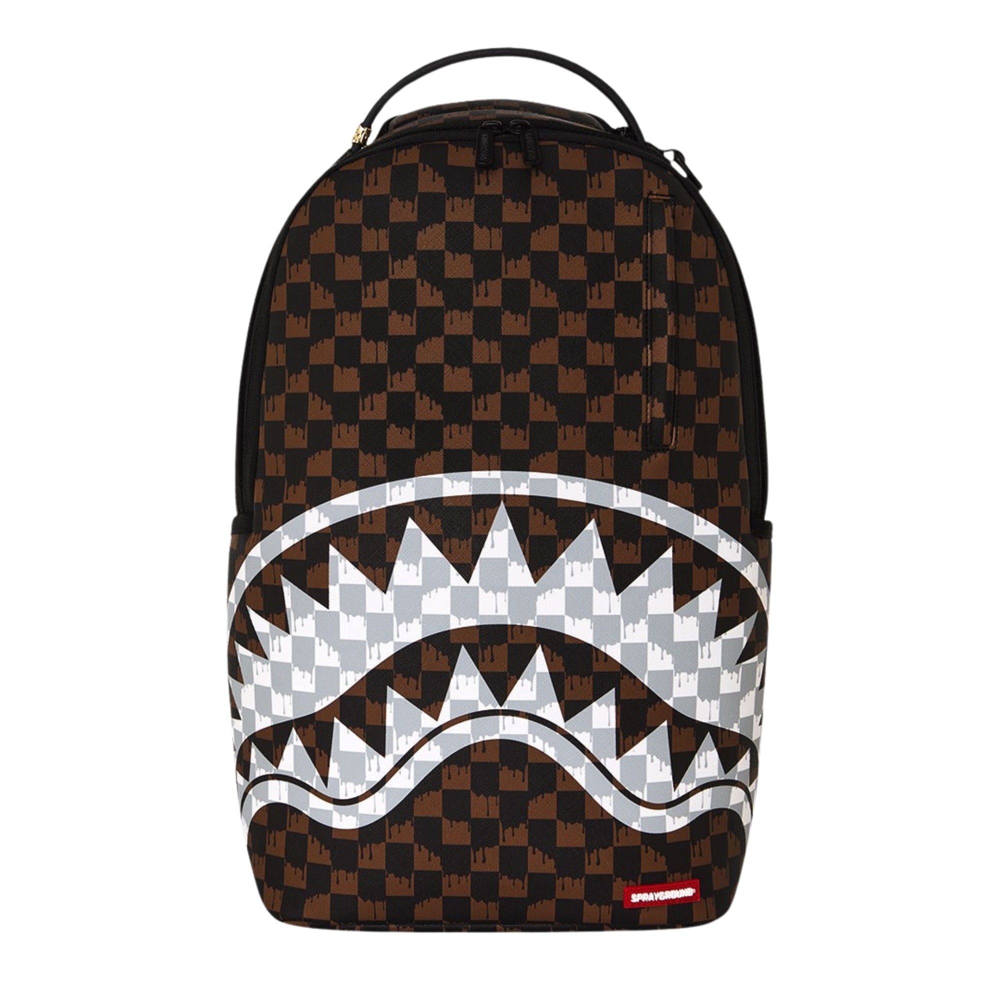 Sprayground Brown And Cream Drip Check Shark Backpack