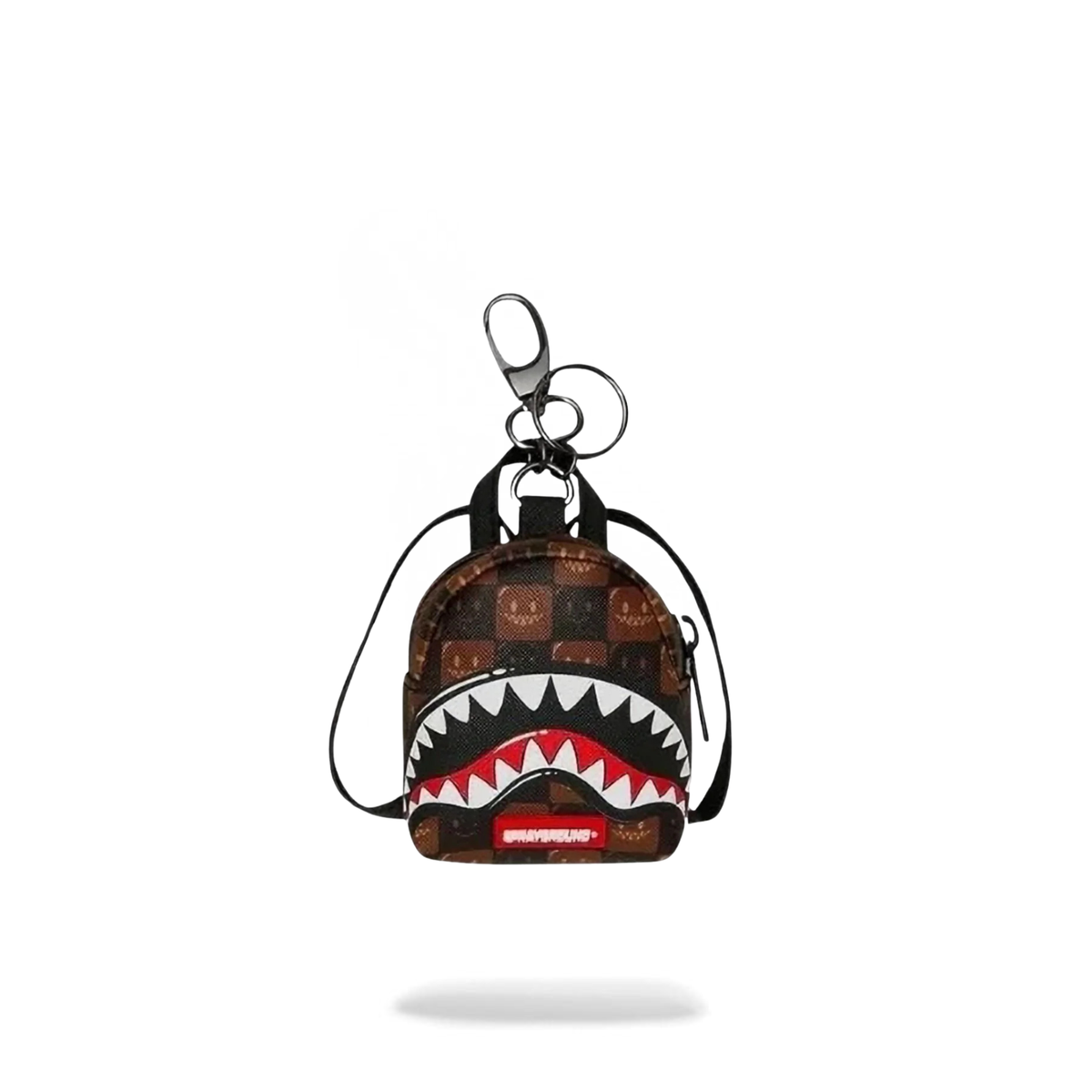 Sprayground Sharks In Paris WTF Bubble Brown Check Backpack Keychain - OnSize