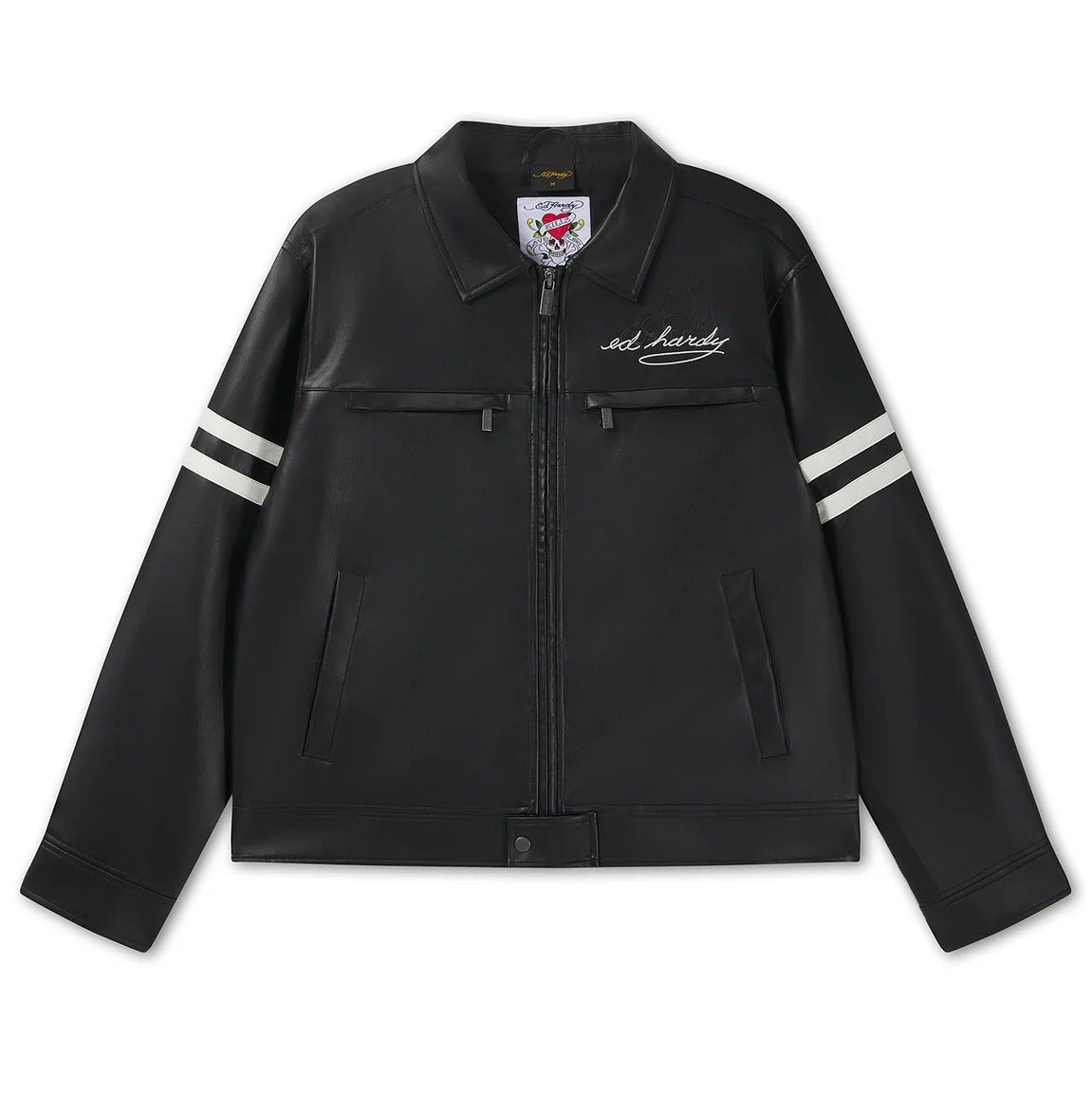 Ed Hardy Flaming Hellcat PU Regular Moto Jacket Black - OnSize