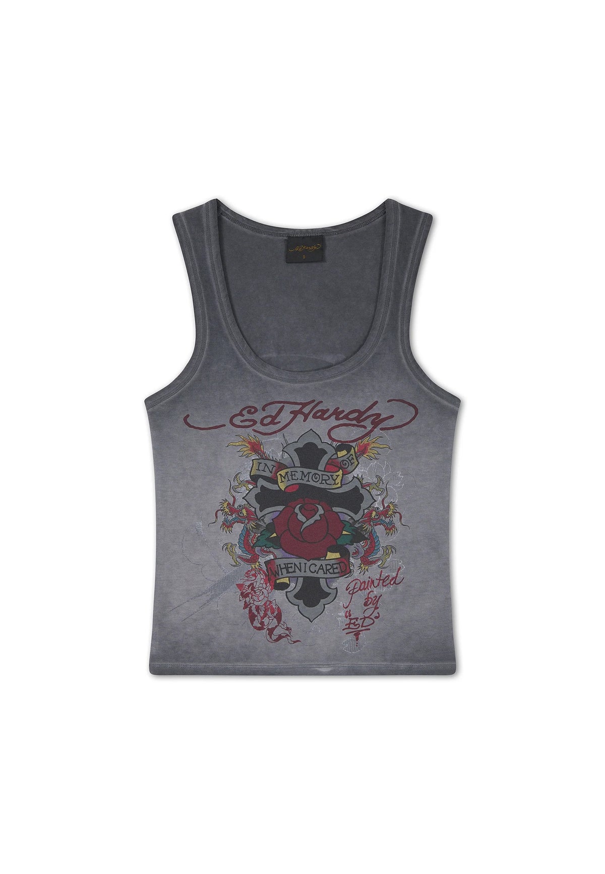 Ed Hardy In Memory Of When I Cared Washed Fitted Vest Top Black - OnSize
