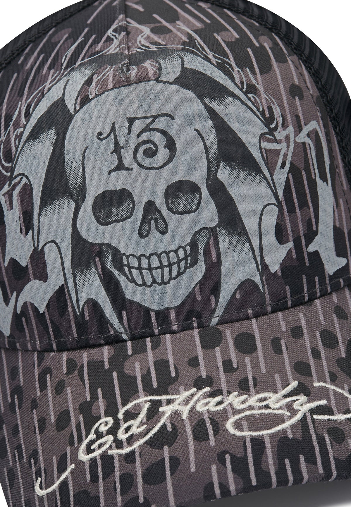 Ed Hardy 13 Skull 5 Panel Black Trucker Cap