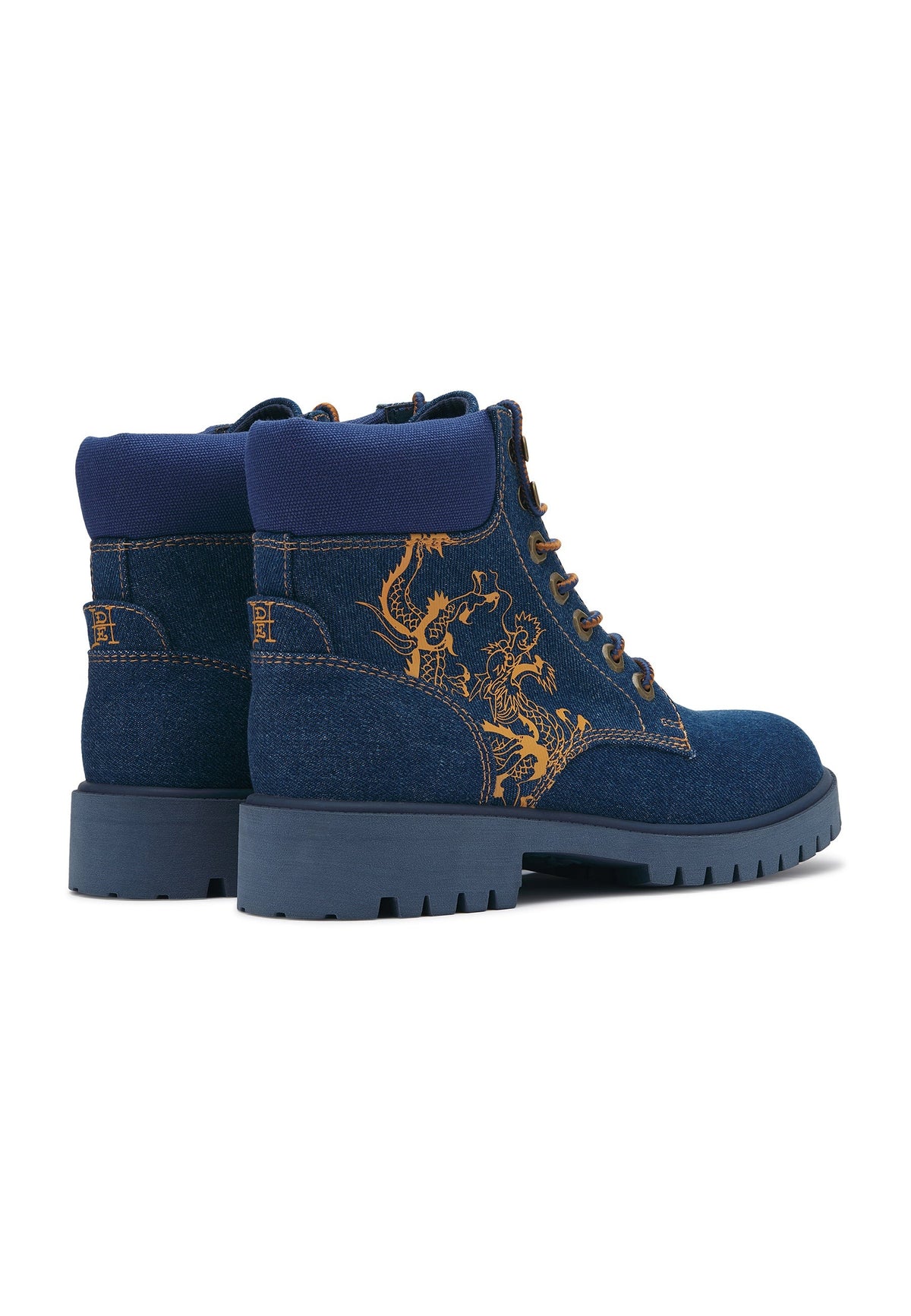 Ed Hardy Worker Boot Dancing Dragon Indigo Denim - OnSize