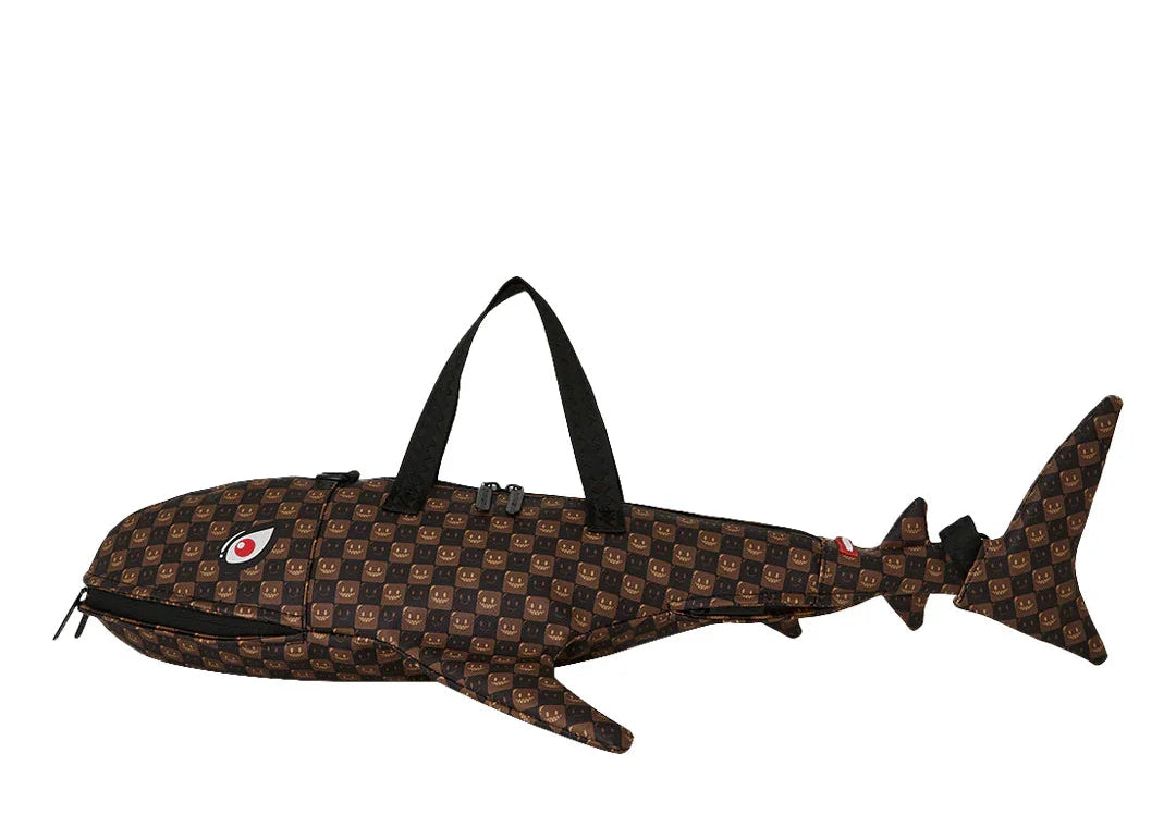 Sprayground Sharks In Paris WTF Bubble Brown Check Shark Duffle - OnSize