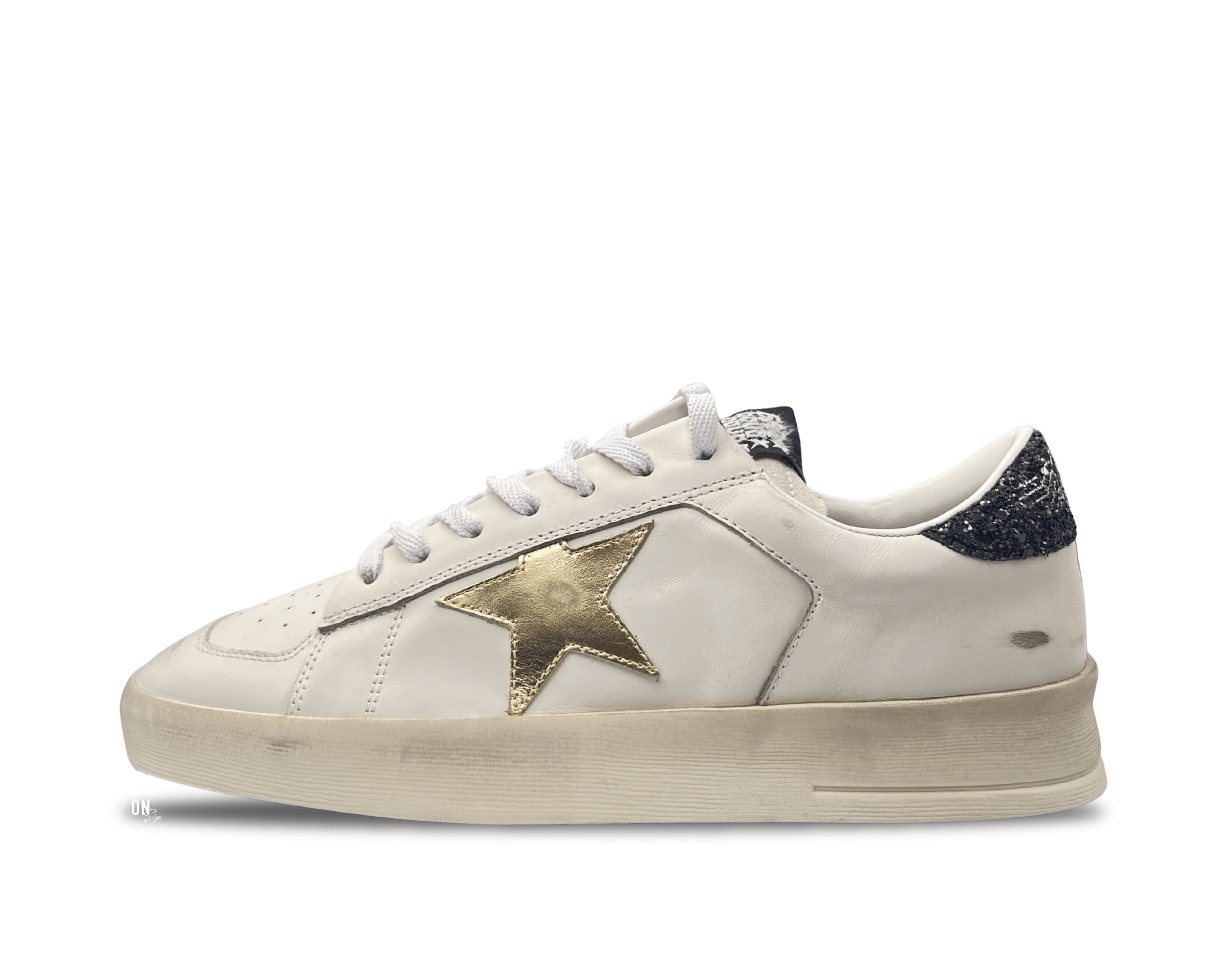 Golden Goose Stardan White Gold Black Glitter - OnSize