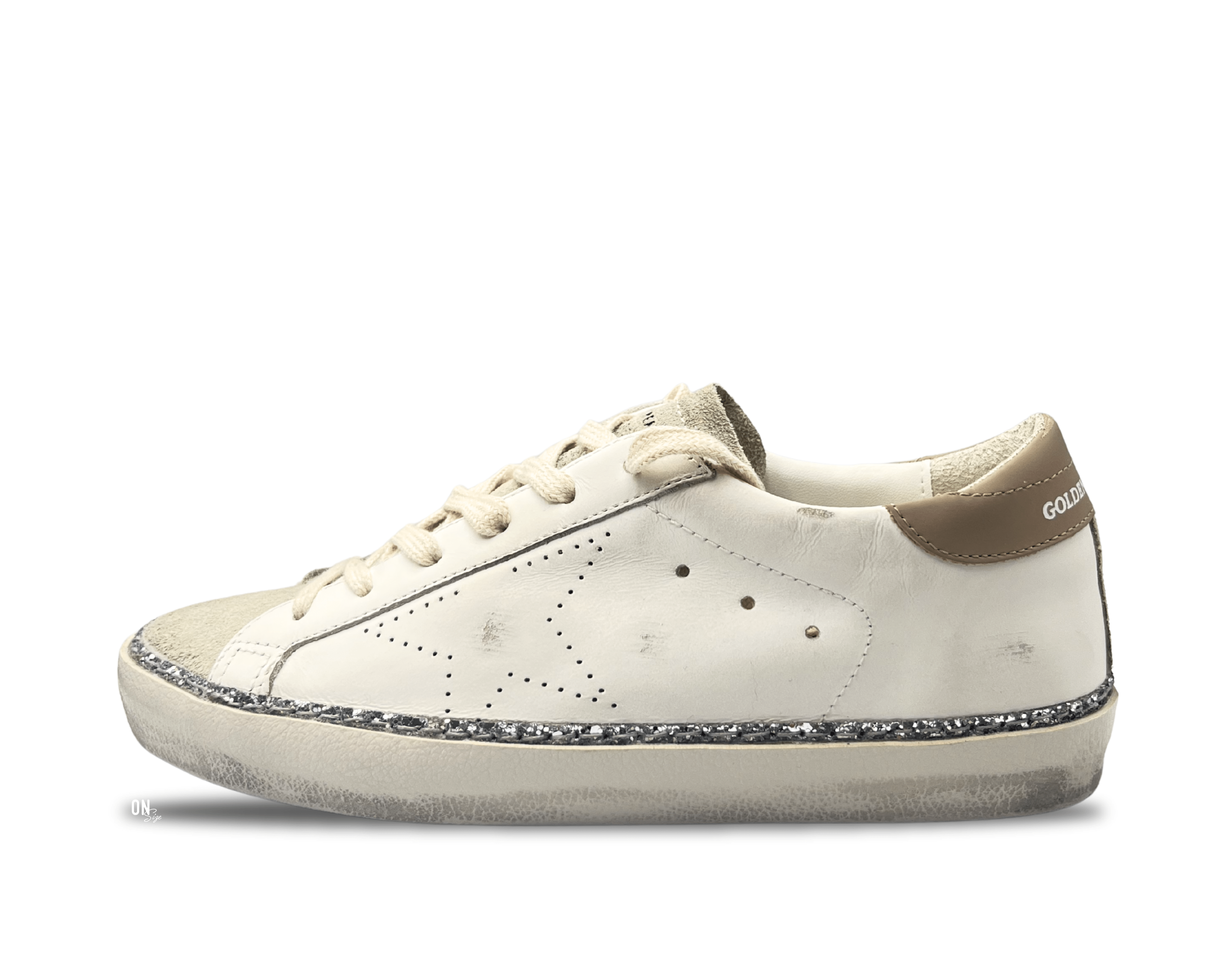 Golden Goose Super-Star White Beige Glitter Lining - OnSize