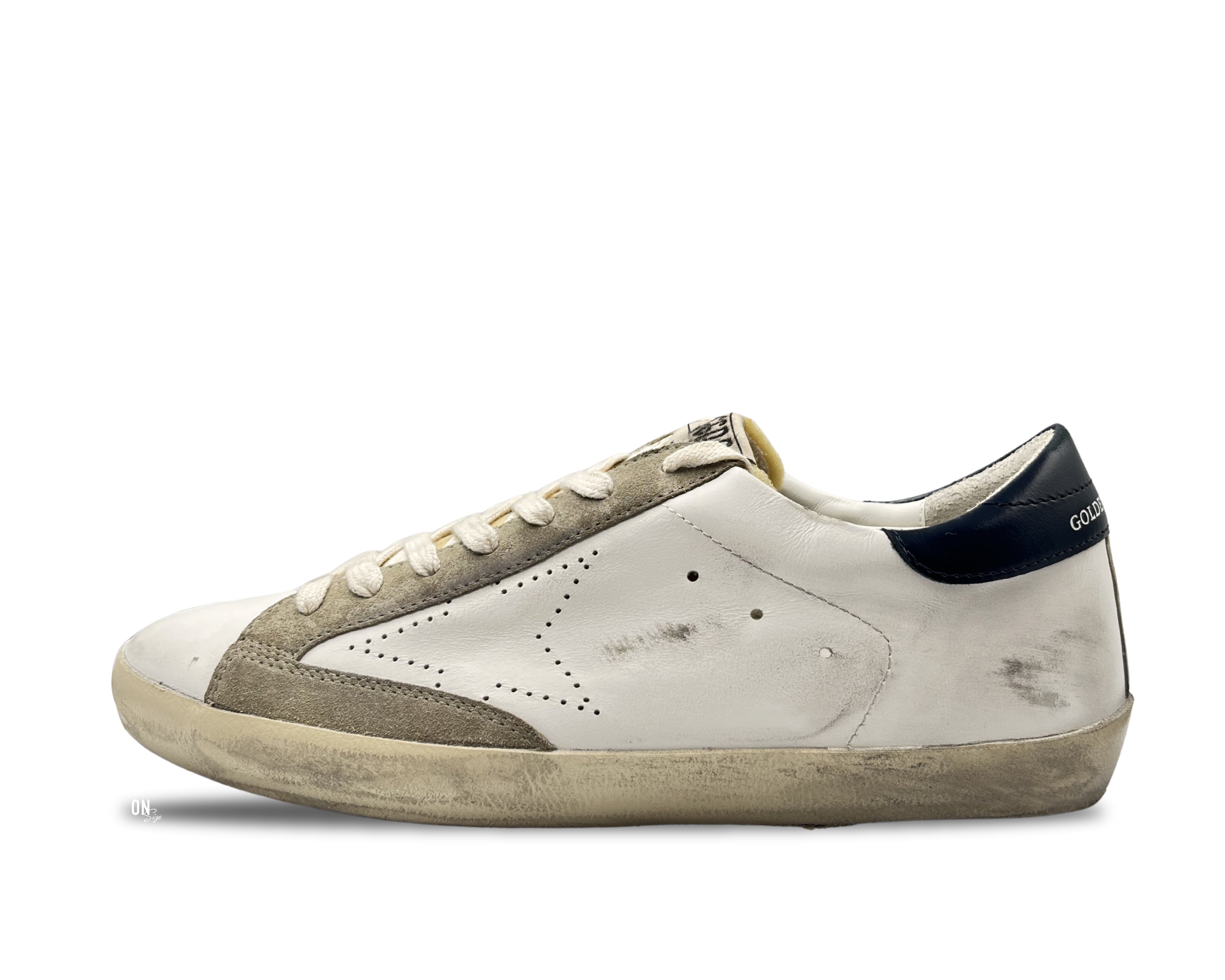 Golden Goose Super-Star White Perforated Star Navy - OnSize