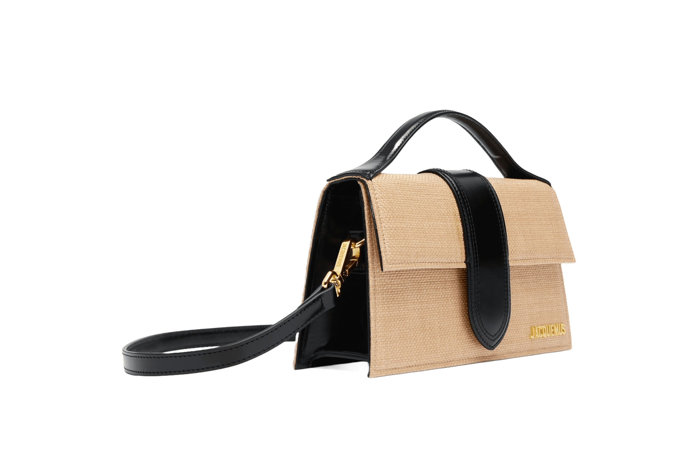 Jacquemus Le grand Bambino Crossbody Strap Handbag Ivory Black Faux Raffia - OnSize