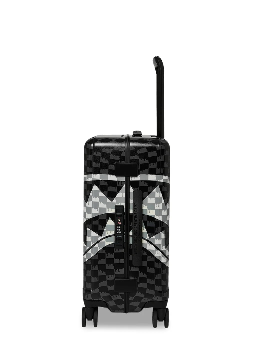 Sprayground Black And White Drip Check Shark Carry-On Luggage - OnSize