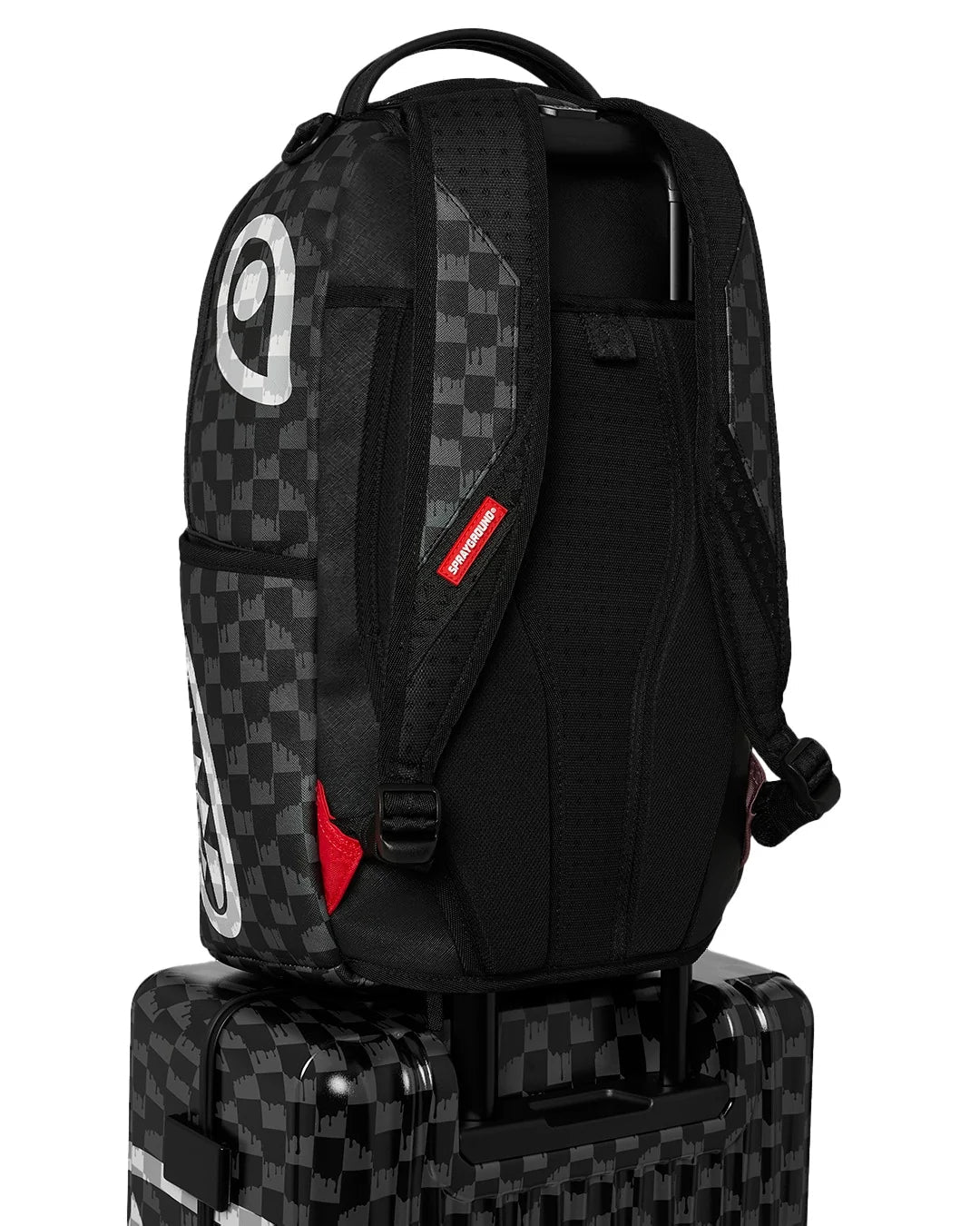 Sprayground Black And White Drip Check Shark Carry-On Luggage - OnSize