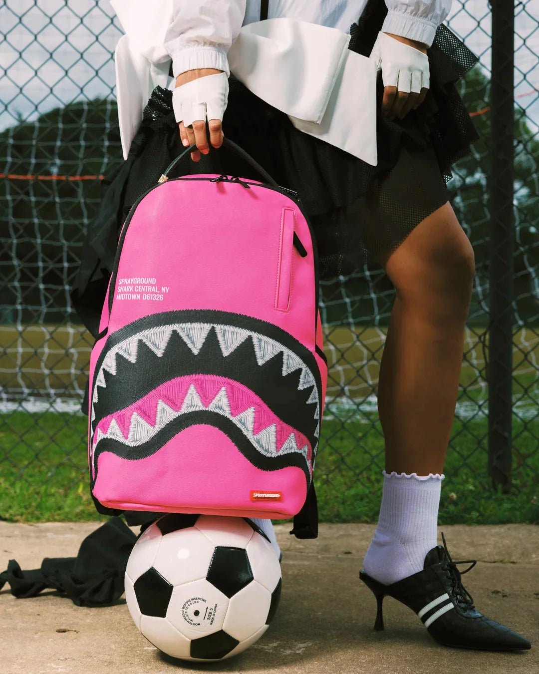 Sprayground Shark Central Pink Embroidered Shark Backpack - OnSize