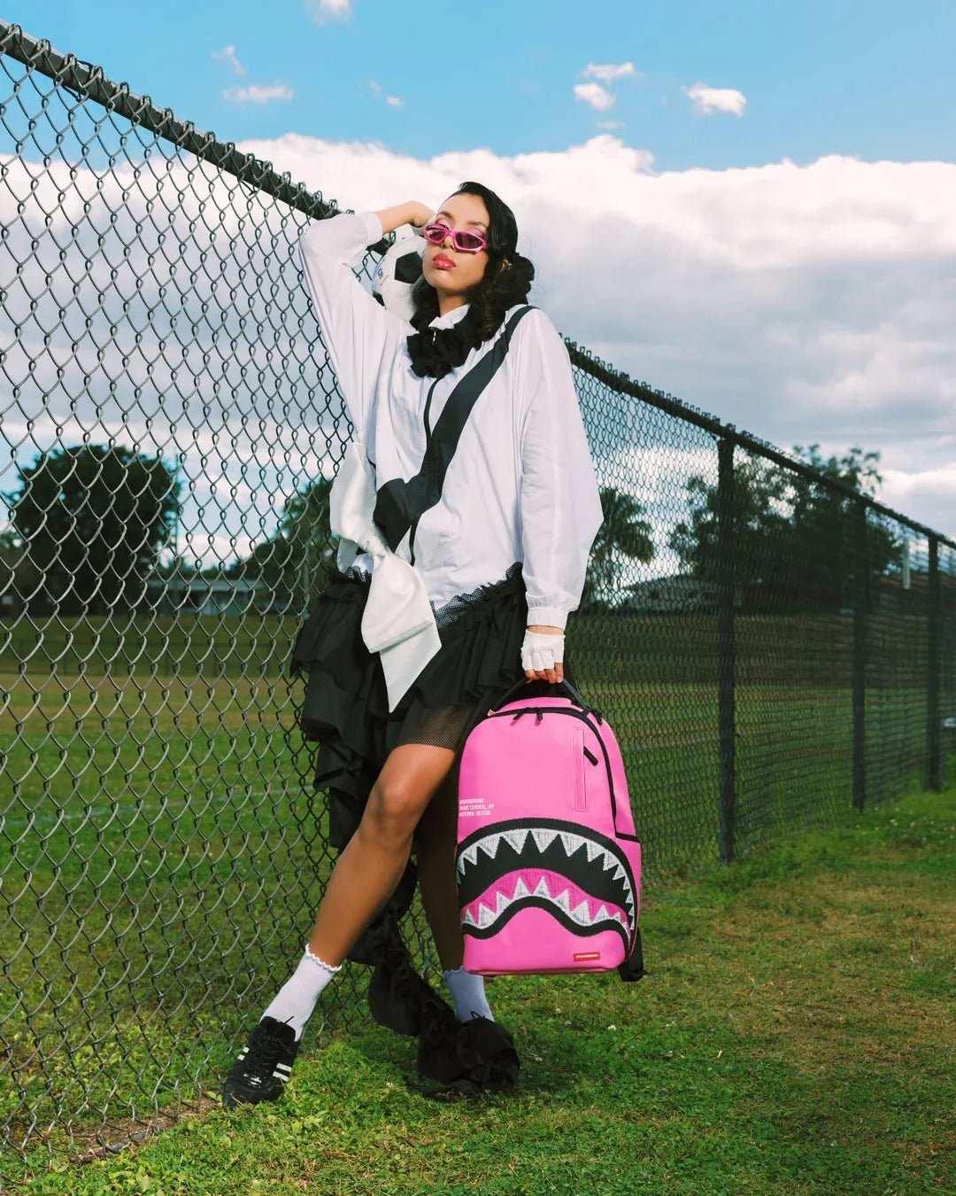 Sprayground Shark Central Pink Embroidered Shark Backpack - OnSize
